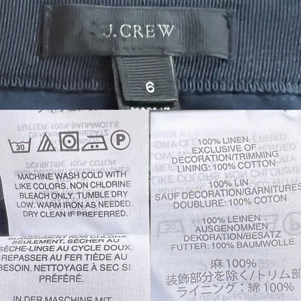J.Crew Navy Blue Green Ric Rac Linen Retro Preppy Twee Revival Pencil Skirt Sz 6